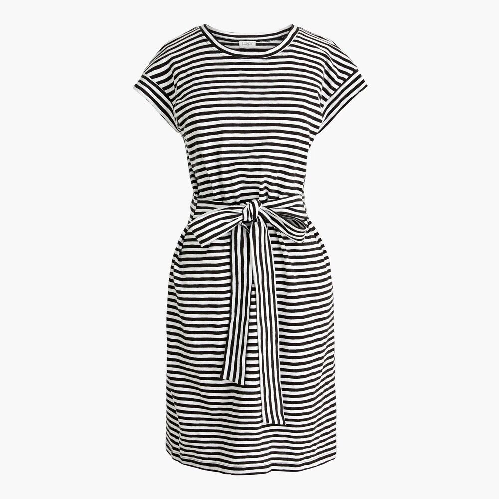 J Crew Factory Women 2X Black White Striped Short Sleeve Tie-Front Casual Dress